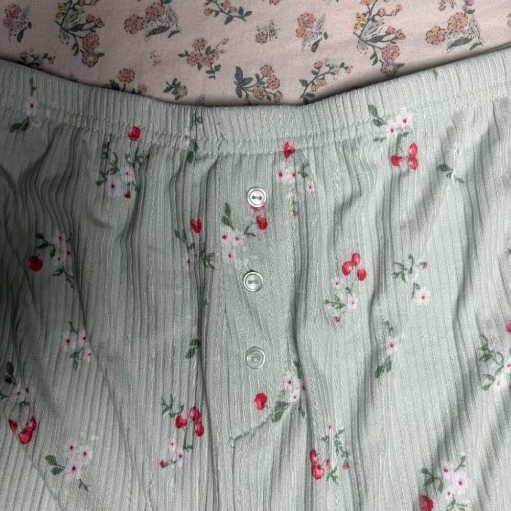 Laura Ashley 1XL Short Sleeve Button Pajamas Mint Green Blue Floral Ribbed - Picture 6 of 8